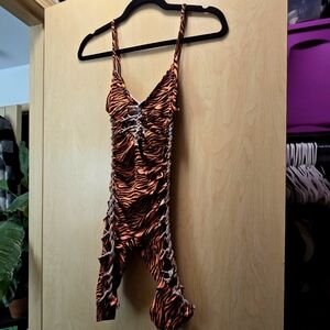 Animal print braided jumpsuit romper handmade by artist pisces vibrations